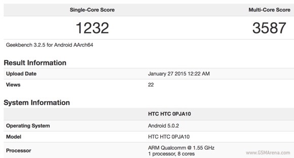 HTC One（M9）出现在GeekBench 3.0数据库中