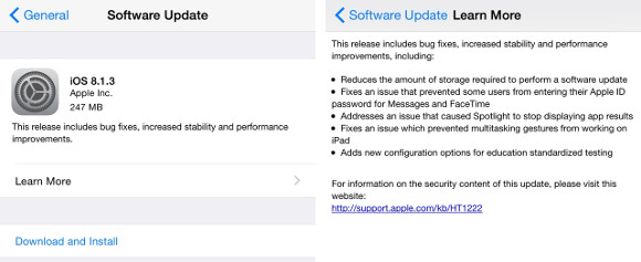 Apple Outs iOS 8.1.3和Mac OS X Yosemite 10.10.2