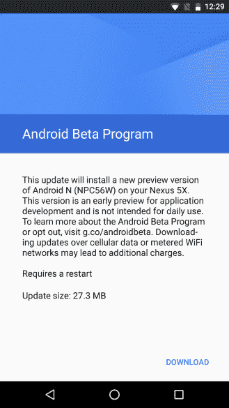 第一个更新到Android N Developer Preview推出