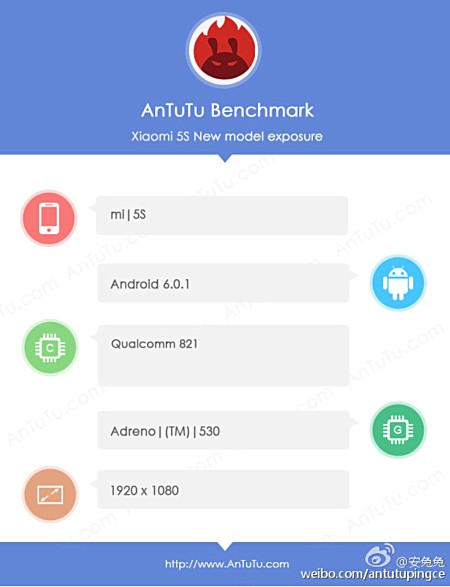 Xiaomi Mi 5s与Snapdragon 821 Soc现在发现在安提里