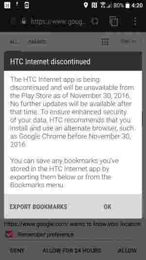 HTC于11月30日从播放商店中停止浏览器