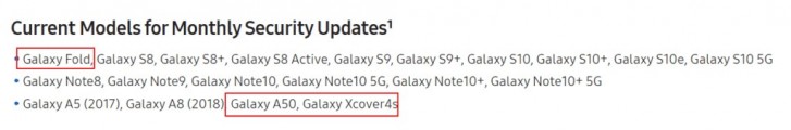 Galaxy A50，Galaxy Fold和Galaxy Xcover 4s将获得每月安全更新
