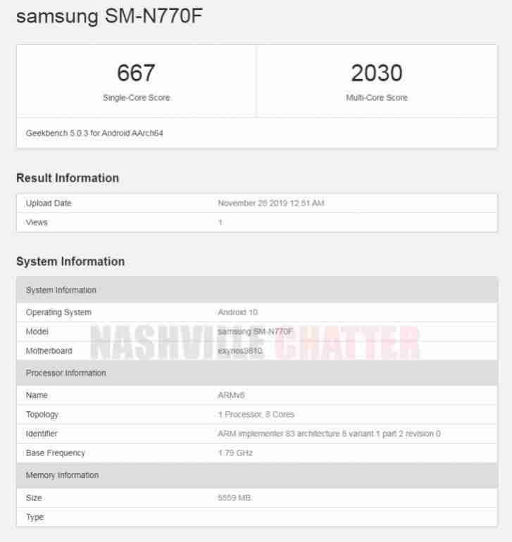 三星Galaxy Note10 Lite出现在GeekBench上，exynos 9810