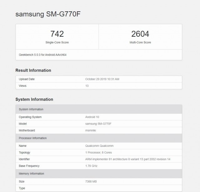 即将推出的三星Galaxy S10 Lite通过GeekBench穿过