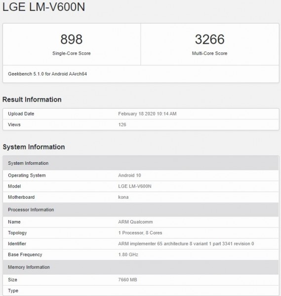 LG V60 Thinq 5G弹出GeekBench揭示关键规格