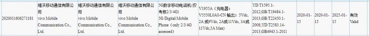 新的Vivo V1955A在Tenaa上显示，拖曳的55W充电器