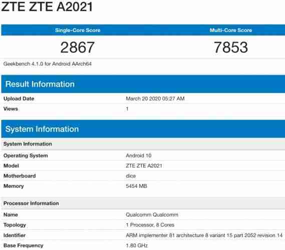 中兴Axon 11 5g弹出geekbench