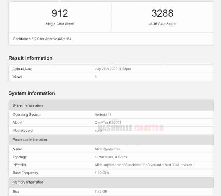 Oneplus 8t可能刚刚通过geekbench