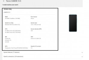 Tecno Camon 16 S显示Google Play控制台，Helio P22芯片组，720P显示屏