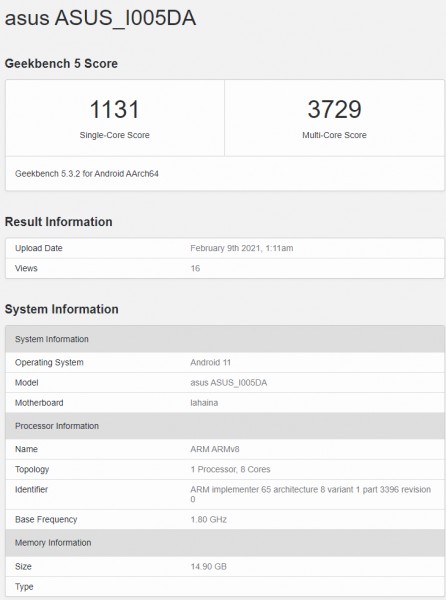 华硕罗格电话5出现在Geekbench上，16GB RAM